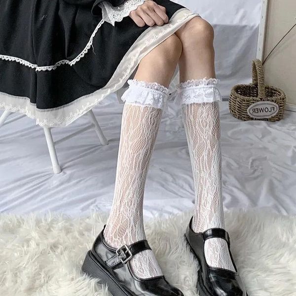 

socks & hosiery lace middle maid lolita black white sweet women girls female costumes accessories kawaii princess frilly