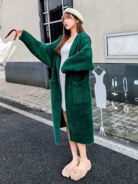

sweaters european and american ladies long sleeves with false hood vison cardigan outerwear attacked a52, White;black