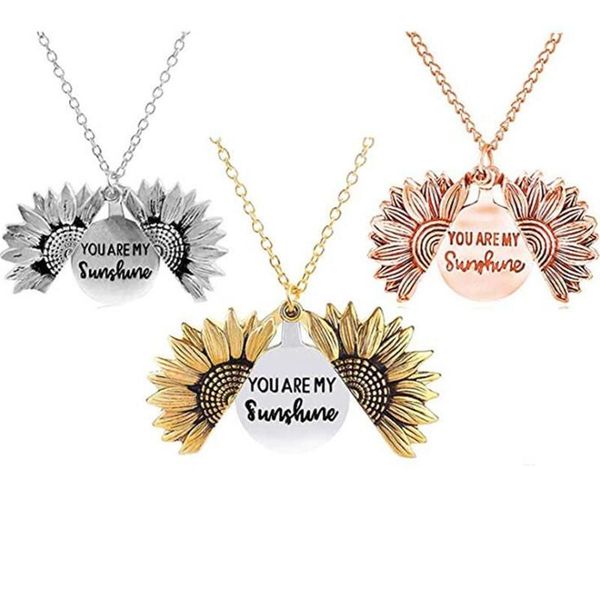 

fashion necklace open locked sunflower pendant for women vintage necklaces you are my sunshine jewelry accessories, Silver