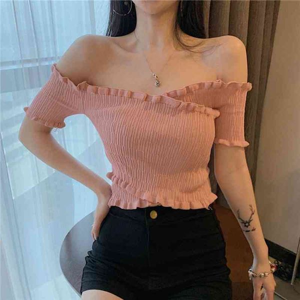 

off shoulder crochet bustier bralette crop women summer female slim fitness short tank ladies waistcoat, White