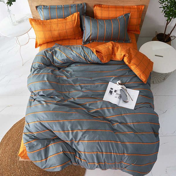 Stripes amarelas Cama cinza sets completo rei gêmeo cama queen size folha de cama de edredão conjunto de cobertura de edredão sem consolador 210615