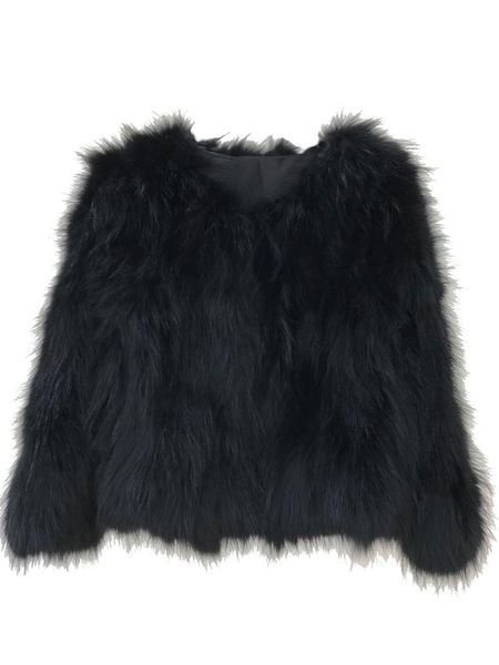 

women's fur & faux raccoon coat short fashion wool 2021 winter, Black
