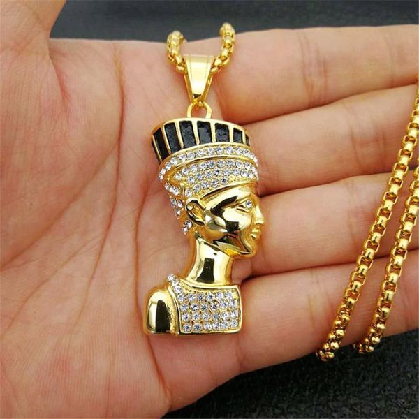 

pendant necklaces hip hop egyptian queen nefertiti & for women jewelry gold color stainless steel wholesale jewellery, Silver