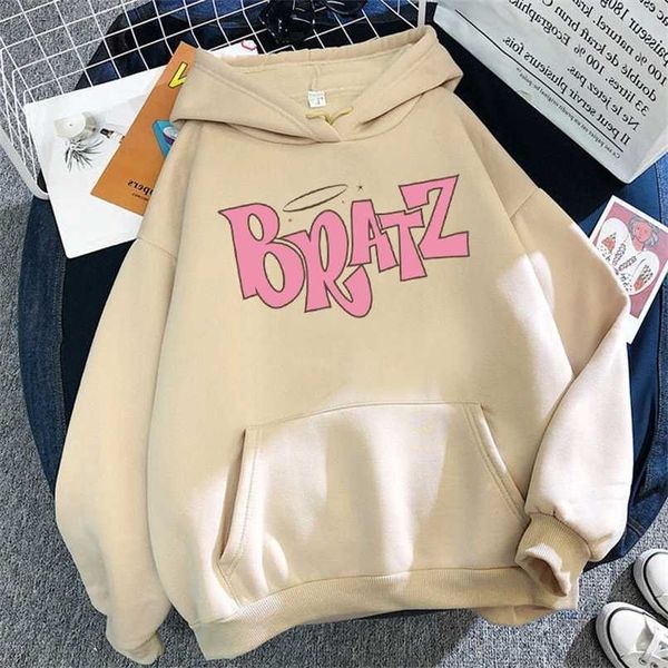 

bratz letter print hoodie autumn winter sweatshirt men and women's casual student fashion hooded long sleeve 211013, Black