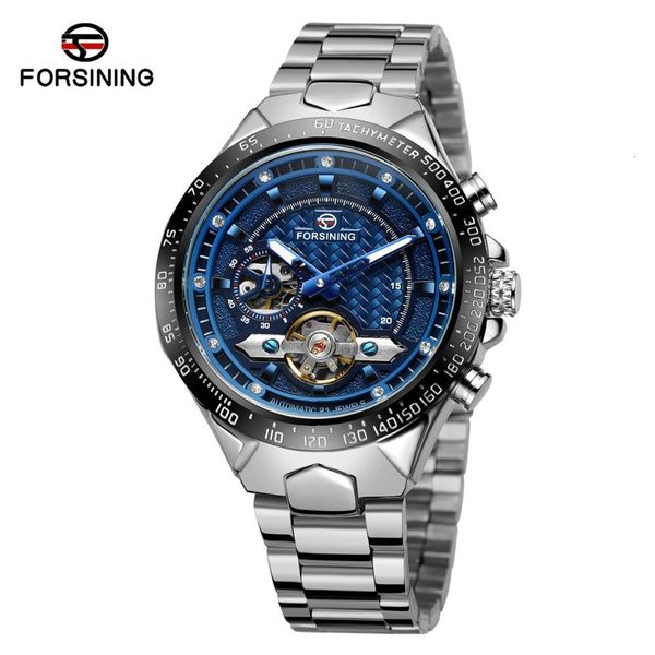 

winner trend double-eye multi-pointer creative mode roman scroll low-key luxury men steel tape clock automatic mechanical, Slivery;brown