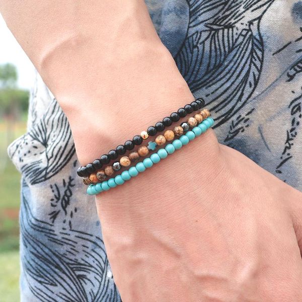 

beaded, strands men 3pcs/set small beaded bracelet natural stone yoga prayer braclet charm cross braslet male jewelry accessories homme bijo, Black