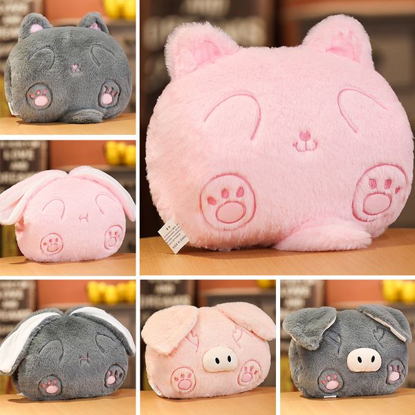 

25*30cm head of kawaii cute cat piggy bunny stuffed cartoon animal pillow for hands winter warm chair seat cushion gift
