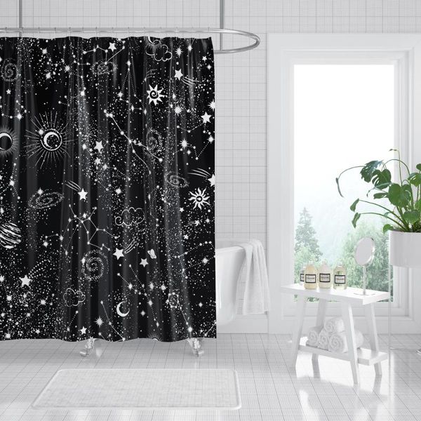 

shower curtains constellation printed fabric moon star bath waterproof bathroom decoration with hooks