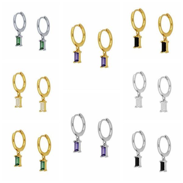 

hoop & huggie 925 silver ear buckle bling colorful zircon women earring for valentine's day engagement gift hanging pendentfine jewelry, Golden;silver