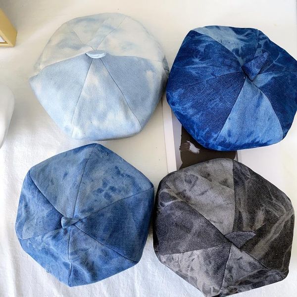 

berets 202102-shi8703 spring washing cotton denim beret hat men women leisure painter, Blue;gray