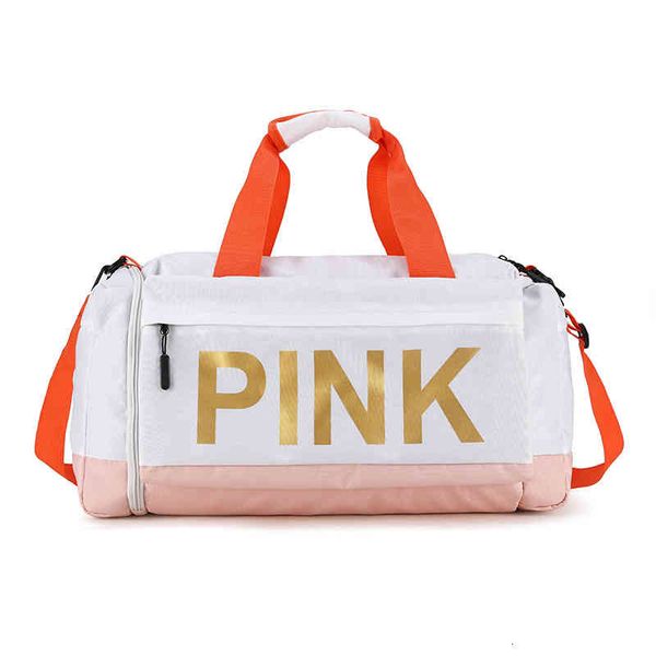 

pink travel bag sports fitness printing portable shoulder large capacity storage, Blue;pink