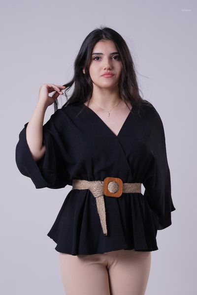 

women's blouses & shirts manga voluminous straw belt blouse, White