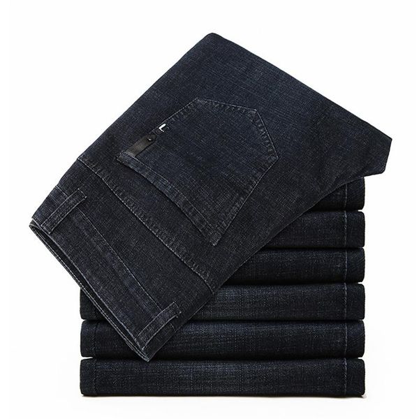 

men's jeans 2021 spring autumn dark blue business fashion straight leg regular stretch denim trousers classic man plus size 42