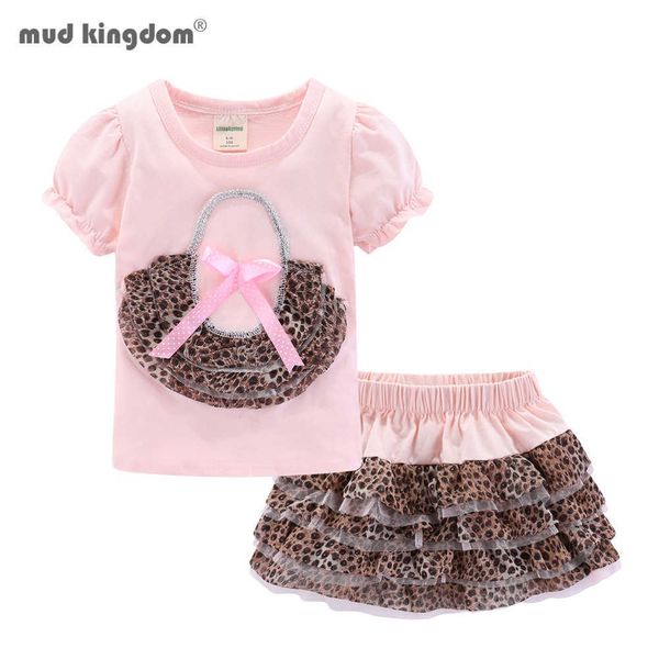 Mudkingdom Cute Summer Girls Clothes Set Abbigliamento per bambini Leopard Zebra Girl Skirt Outfit Bianco Rosa 210615