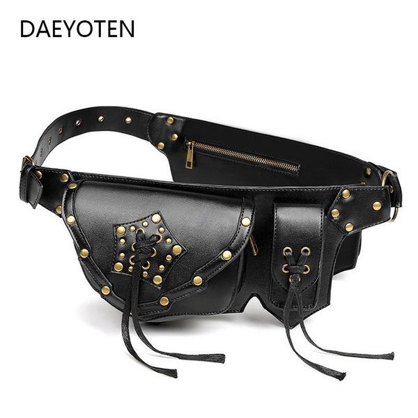 

vintage steampunk waist bag gothic rivet chest punk women fanny packs tactical pockets phone pouch zm0336 bags