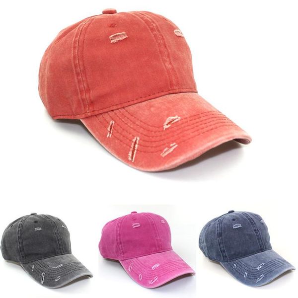 

beanies european american summer washed distressed baseball cap women's monochrome retro curved brim ripped cowboy hat men