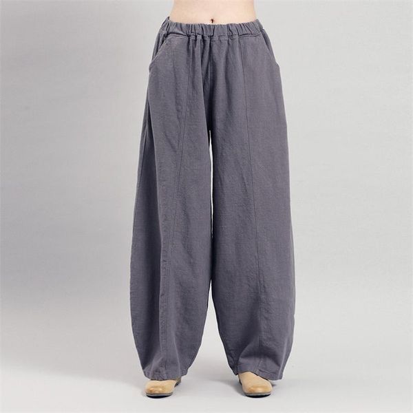 

women's pants & capris casual loose high waist women cotton linen long trousers female 2021 fashion streetwear wide leg plus size -7xl, Black;white