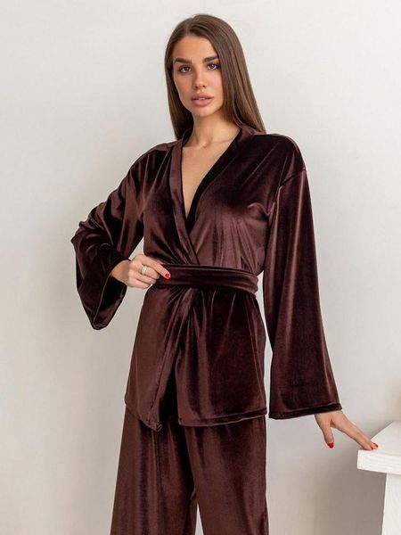 

women's sleepwear solid color women pajama trouser suits knitting nightgown set woman 2 pieces loose autumn suit low cut nightie, Black;red