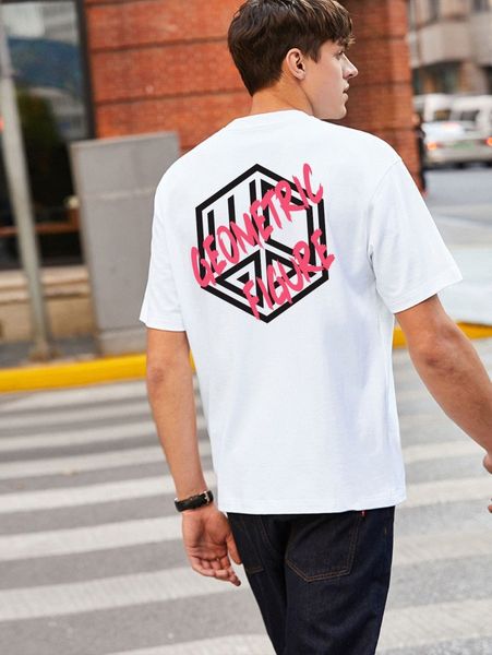 

men letter & geo graphic tee h6dy#, White;black