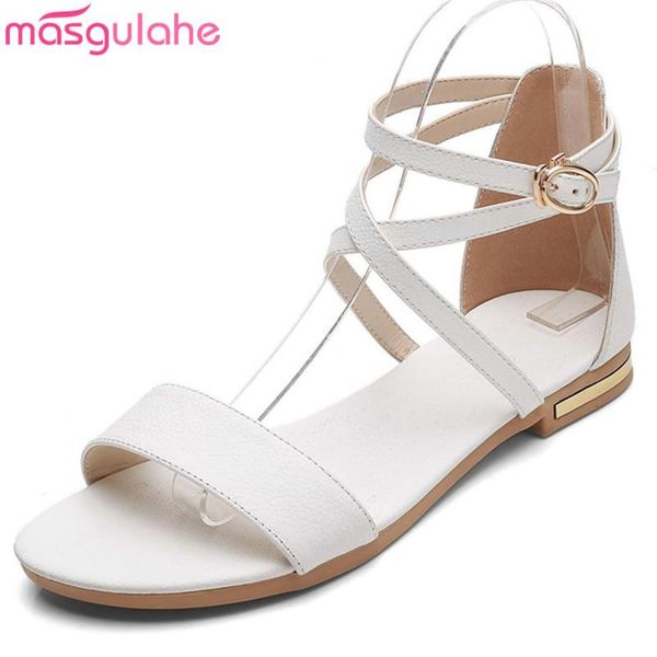 

masgulahe fashion summer shoes woman buckle casual comfortable sandals women flat with genuine leather plus size, Black