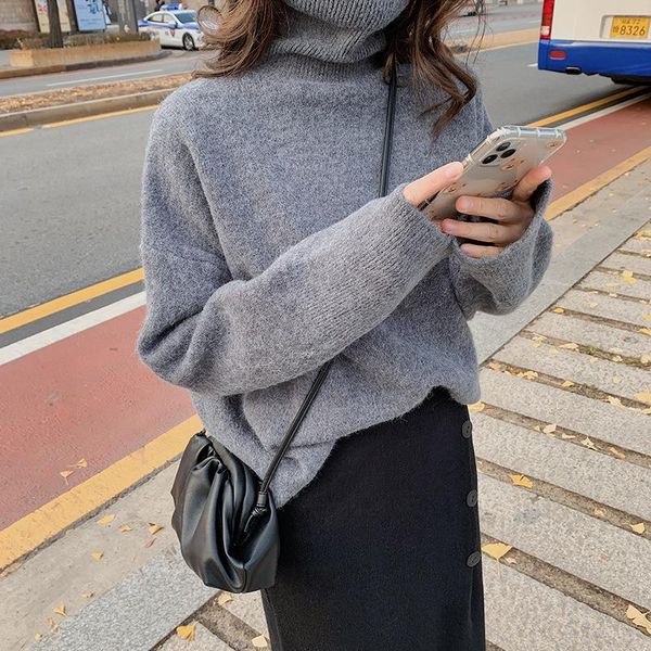 

women's sweaters 2021 knitted turtleneck sweater women korean leisure loose thicken long sleeve red fashion slim fit solid color, White;black