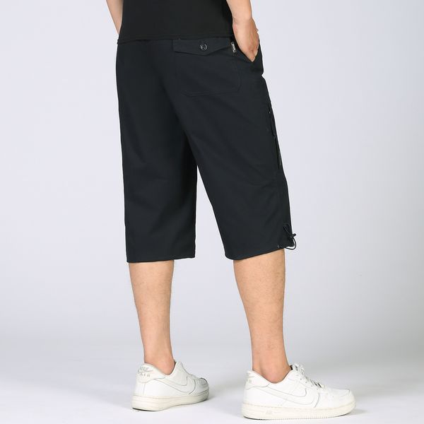 

men's shorts baggy multi-military pocket zipper cargo short pants long green army khaki bigger male capris gar8, White;black