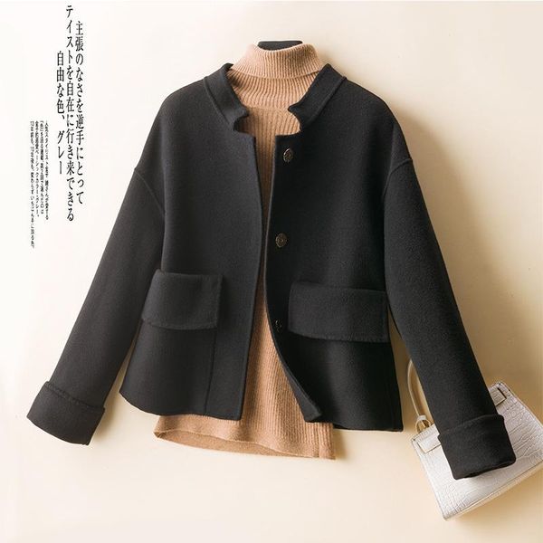 

women's wool & blends double-sided coat women 2021 short man leisure fashion solid color, Black
