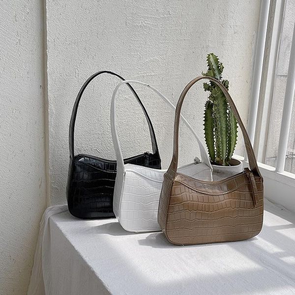 

evening bags yifangzhe all-match shoulder bag for women pu handbag crocodile texture satchel solid color underarm horizontal pouch