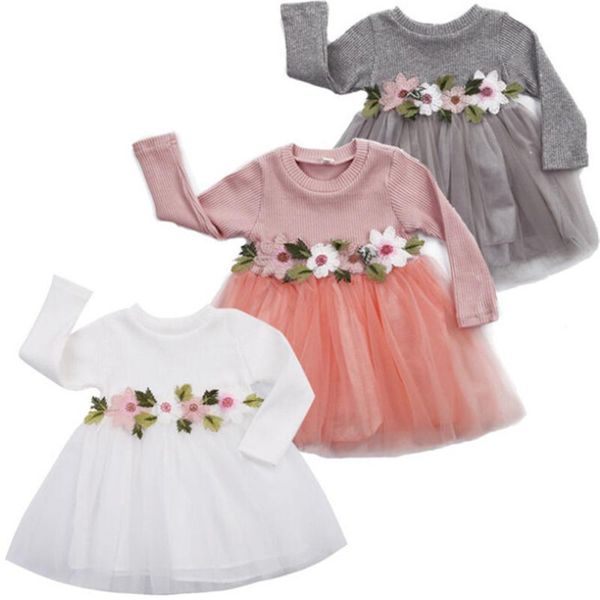 

girl's dresses baby girls dress long sleeve flower pink gray white 2021 autumn vestido lace princess party prom tulle for, Red;yellow