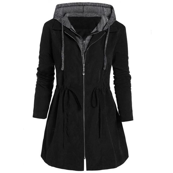 

women's trench coats coat winter warm long-sleeved plus velvet corduroy slim cotton outerwear hooded solid color jacket, Tan;black