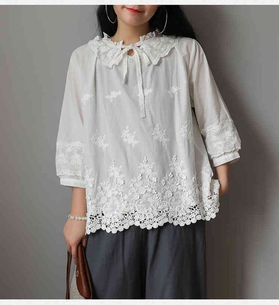 

women's blouses & shirts lamtrip embroidered cotton lace collar white blouse wintage shirt mori girl 2021 naby