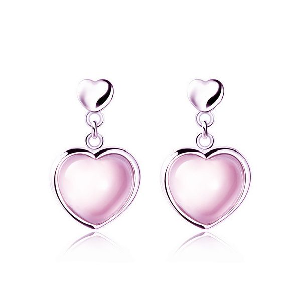 

natural pink jade heart earring 925 silver ear studs fashion jewelry chalcedony amulet gifts for women