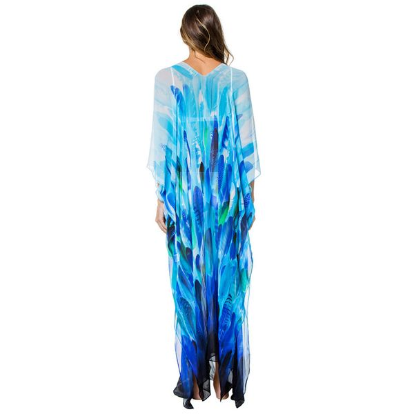 

casual dresses v neck chiffon long beach wear holiday bohemian print oversized straight es maxi women sheer summer robe xil4, Black;gray