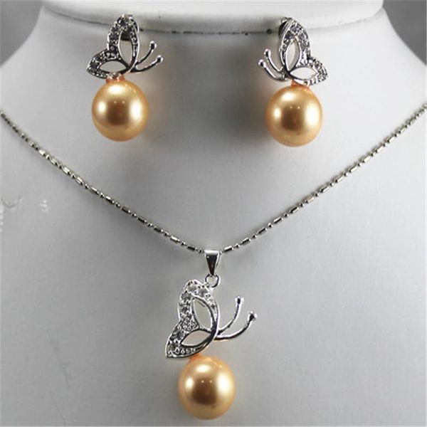 

earrings & necklace fys011 real pink/green / pink 12mm silver color sea shell pearl /jadestone pendant gifts women set chain
