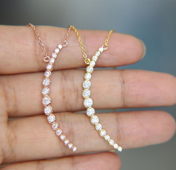 

925 silver moon necklace sideway cz delicate chain crescent sterling jewelry drop chokers, Golden;silver