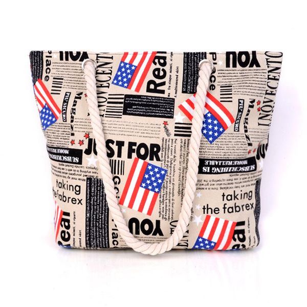 

evening bags american flag canvas shoulder bag rope high capacity beach casual travel multifunction universal storage tote
