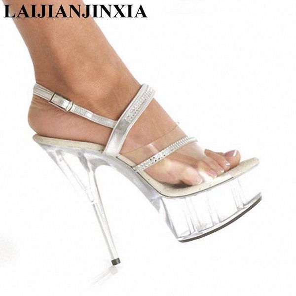 

elegant clear 15cm super high heel platforms pole dance shoes 6 inch silver straps party k-082 sandals, Black