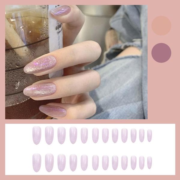 

false nails 24pcs/box cat eye potherapy nail patch wearable aurora effect stiletto fake short wedding bride art decor, Red;gold