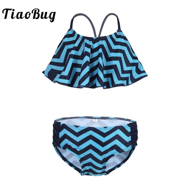 

tiaobug girls spaghetti straps zigzag pattern tankini swimsuit swimwear children kids swimming with bottom shorts beachwear one-piece s