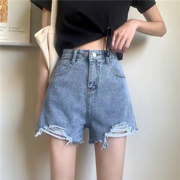 

women's shorts denim with holes high waist tower in summer, White;black