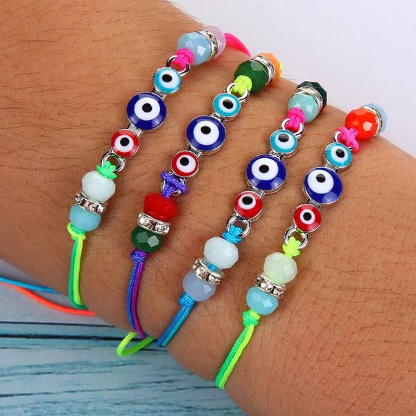 

charm bracelets evil eye bracelet colorful crystal beaded rope kabbalah nazar ojo turco lucky protection for women men 12pcs, Golden;silver