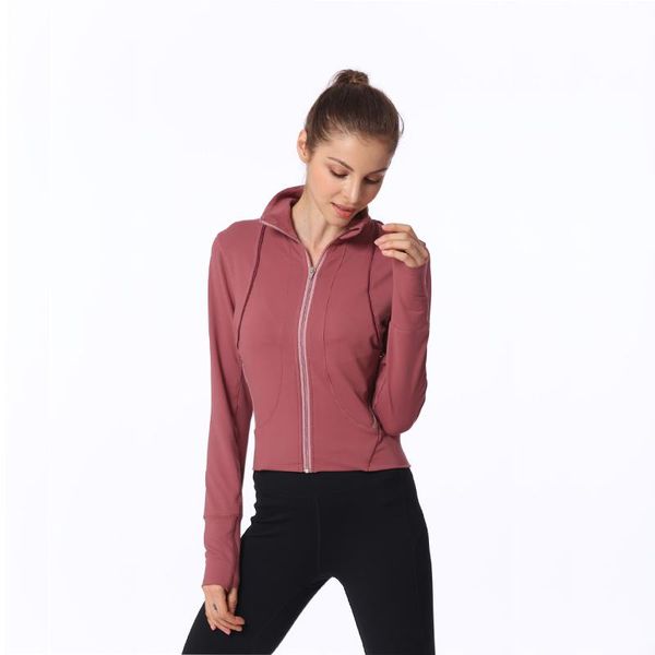

yoga outfits shirts autumn winter fitness sports jacket women stand collar long sleeve slim gym clothes zipper running workout, White;red
