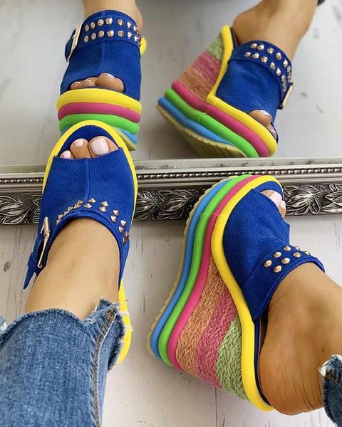 

colorful sandals women wedges shoes 2021 summer woman mules party platform high heels, Black
