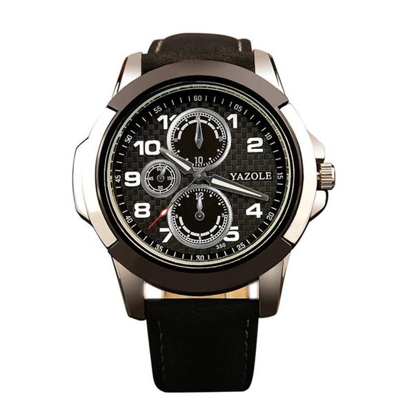 

wristwatches yazole fashion brand luminous sport watch waterproof military men watches leather strap quartz relogio masculino, Slivery;brown