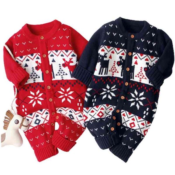 Baby Jungen Weihnachten Strampler Rentier Gestrickte Infantil Overalls Kleinkind Mädchen Jahr Kostüm Kinder Warme Wolle Kleidung 0-3Y 210417