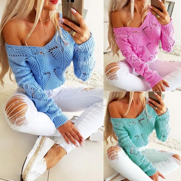 

women's sweaters womens 2021 hollow out knitted women pink v neck pull female autumn fall loose sweater clothes, White;black