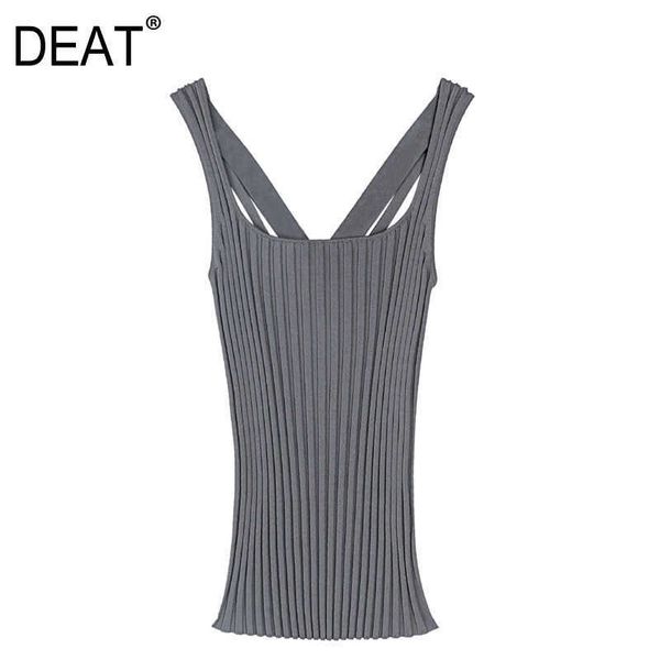 

[deat] summer fashion solid color cross backless elasticity knitting sleeveless sling women tank 13q080 210527, White