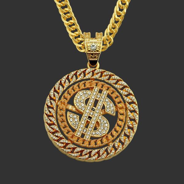 

pendant necklaces alloy 18k gold plated hip hop shiny diamond inlaid us dollar geometric necklace for women men charm jewelry fashion, Silver