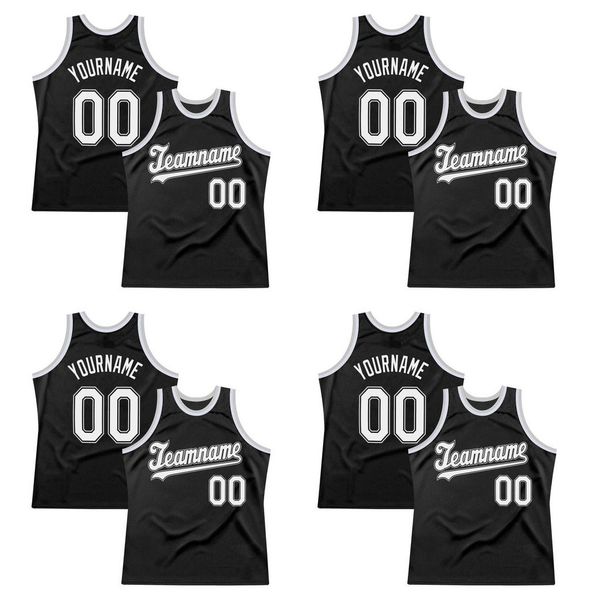 

custom black white-silver gray authentic throwback basketball jersey