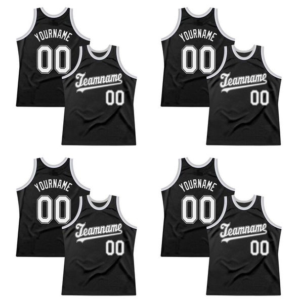 Custom Black White-Silber Grau Authentic Throwback Basketball Jersey